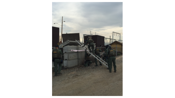 SWAT Officers Scaling a Ladder