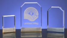 Diamond Carved Award Clear Acrylic with Blue or Gold Mirrored Bottoms